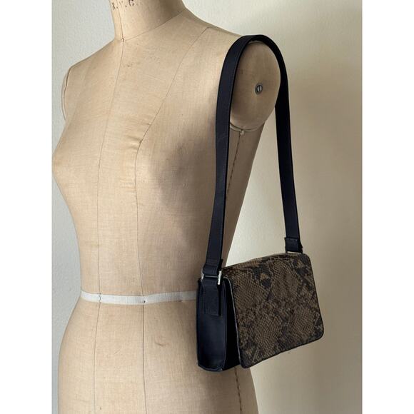 Vintage 1990s The Limited Snake Embossed Leather & Nylon Shoulder Bag - Picture 3 of 4